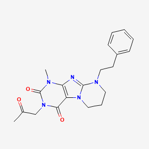 molecular formula C20H23N5O3 B2389151 1-methyl-3-(2-oxopropyl)-9-phenethyl-6,7,8,9-tetrahydropyrimido[2,1-f]purine-2,4(1H,3H)-dione CAS No. 923482-40-0