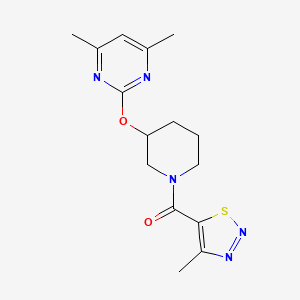molecular formula C15H19N5O2S B2389218 (3-((4,6-Dimethylpyrimidin-2-yl)oxy)piperidin-1-yl)(4-methyl-1,2,3-thiadiazol-5-yl)methanone CAS No. 2097922-95-5