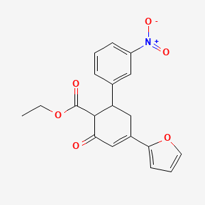 molecular formula C19H17NO6 B2389242 Ethyl 4-(furan-2-yl)-6-(3-nitrophenyl)-2-oxocyclohex-3-ene-1-carboxylate CAS No. 851716-14-8