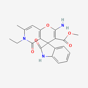 molecular formula C20H19N3O5 B2389285 methyl 2'-amino-6'-ethyl-7'-methyl-2,5'-dioxo-1,2,5',6'-tetrahydrospiro[indole-3,4'-pyrano[3,2-c]pyridine]-3'-carboxylate CAS No. 873571-69-8