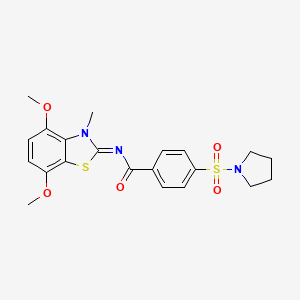 molecular formula C21H23N3O5S2 B2389374 N-(4,7-dimethoxy-3-methyl-1,3-benzothiazol-2-ylidene)-4-pyrrolidin-1-ylsulfonylbenzamide CAS No. 862807-77-0