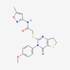 molecular formula C19H18N4O4S2 B2389390 2-{[3-(4-methoxyphenyl)-4-oxo-3H,4H,6H,7H-thieno[3,2-d]pyrimidin-2-yl]sulfanyl}-N-(5-methyl-1,2-oxazol-3-yl)acetamide CAS No. 850915-63-8