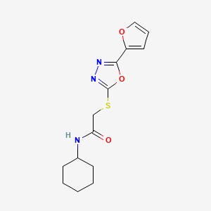 molecular formula C14H17N3O3S B2389392 N-Cyclohexyl-2-(5-furan-2-yl-[1,3,4]oxadiazol-2-ylsulfanyl)-acetamide CAS No. 350492-89-6