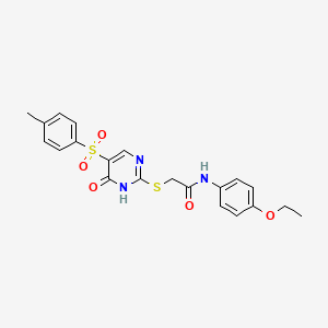 molecular formula C21H21N3O5S2 B2389393 N-(4-ethoxyphenyl)-2-((6-oxo-5-tosyl-1,6-dihydropyrimidin-2-yl)thio)acetamide CAS No. 866866-24-2