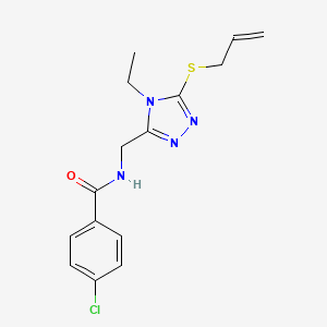 molecular formula C15H17ClN4OS B2389395 N-{[5-(allylsulfanyl)-4-ethyl-4H-1,2,4-triazol-3-yl]methyl}-4-chlorobenzenecarboxamide CAS No. 478049-26-2