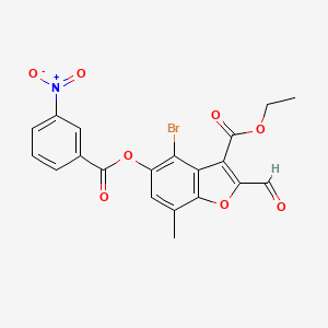 molecular formula C20H14BrNO8 B2389414 Ethyl 4-bromo-2-formyl-7-methyl-5-((3-nitrobenzoyl)oxy)benzofuran-3-carboxylate CAS No. 324538-86-5