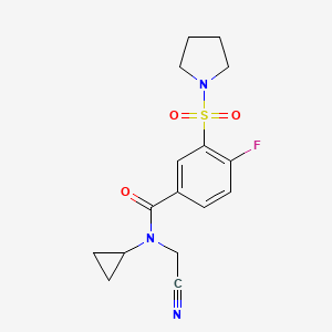 molecular formula C16H18FN3O3S B2389426 N-(cyanomethyl)-N-cyclopropyl-4-fluoro-3-(pyrrolidine-1-sulfonyl)benzamide CAS No. 1223172-10-8