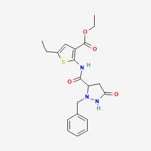 molecular formula C20H23N3O4S B2389457 ethyl 2-(2-benzyl-5-oxopyrazolidine-3-amido)-5-ethylthiophene-3-carboxylate CAS No. 956785-51-6