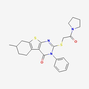 11-Methyl-5-{[2-oxo-2-(pyrrolidin-1-yl)ethyl]sulfanyl}-4-phenyl-8-thia-4,6-diazatricyclo[7.4.0.0^{2,7}]trideca-1(9),2(7),5-trien-3-one