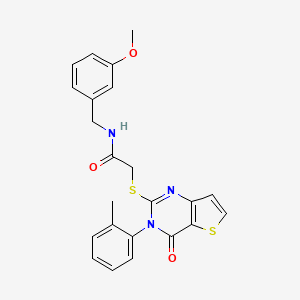 molecular formula C23H21N3O3S2 B2389567 N-(3-methoxybenzyl)-2-{[3-(2-methylphenyl)-4-oxo-3,4-dihydrothieno[3,2-d]pyrimidin-2-yl]sulfanyl}acetamide CAS No. 1291873-75-0
