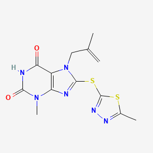molecular formula C13H14N6O2S2 B2389578 3-Methyl-7-(2-methylprop-2-enyl)-8-[(5-methyl-1,3,4-thiadiazol-2-yl)sulfanyl]purine-2,6-dione CAS No. 674339-02-7