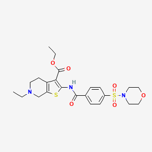 molecular formula C23H29N3O6S2 B2389582 Ethyl 6-ethyl-2-(4-(morpholinosulfonyl)benzamido)-4,5,6,7-tetrahydrothieno[2,3-c]pyridine-3-carboxylate CAS No. 449767-62-8