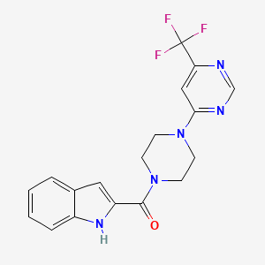 molecular formula C18H16F3N5O B2389583 (1H-indol-2-yl)(4-(6-(trifluoromethyl)pyrimidin-4-yl)piperazin-1-yl)methanone CAS No. 2034262-37-6