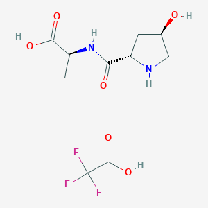 molecular formula C10H15F3N2O6 B2389590 (2S)-2-[[(2S,4R)-4-Hydroxypyrrolidine-2-carbonyl]amino]propanoic acid;2,2,2-trifluoroacetic acid CAS No. 2460739-34-6