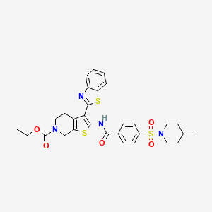 molecular formula C30H32N4O5S3 B2389609 ethyl 3-(benzo[d]thiazol-2-yl)-2-(4-((4-methylpiperidin-1-yl)sulfonyl)benzamido)-4,5-dihydrothieno[2,3-c]pyridine-6(7H)-carboxylate CAS No. 681438-57-3