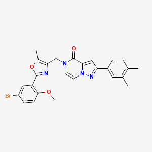 molecular formula C26H23BrN4O3 B2389616 5-((2-(5-bromo-2-methoxyphenyl)-5-methyloxazol-4-yl)methyl)-2-(3,4-dimethylphenyl)pyrazolo[1,5-a]pyrazin-4(5H)-one CAS No. 1286465-56-2