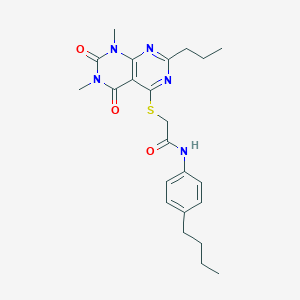 molecular formula C23H29N5O3S B2389634 N-(4-butylphenyl)-2-((6,8-dimethyl-5,7-dioxo-2-propyl-5,6,7,8-tetrahydropyrimido[4,5-d]pyrimidin-4-yl)thio)acetamide CAS No. 852171-00-7