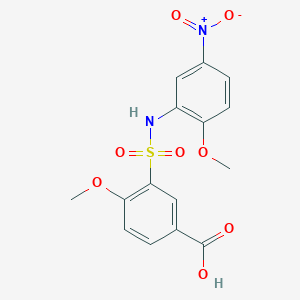 molecular formula C15H14N2O8S B2389657 4-Methoxy-3-[(2-methoxy-5-nitrophenyl)sulfamoyl]benzoic acid CAS No. 750613-71-9