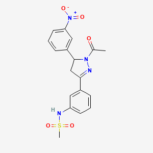 molecular formula C18H18N4O5S B2389667 N-[3-[2-acetyl-3-(3-nitrophenyl)-3,4-dihydropyrazol-5-yl]phenyl]methanesulfonamide CAS No. 851719-02-3