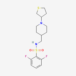 molecular formula C16H22F2N2O2S2 B2389668 2,6-二氟-N-((1-(四氢噻吩-3-基)哌啶-4-基)甲基)苯磺酰胺 CAS No. 2034583-19-0