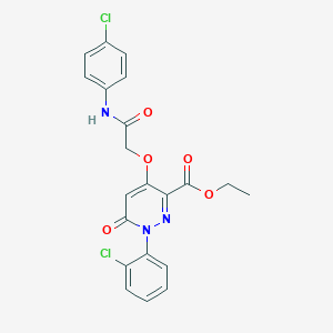 molecular formula C21H17Cl2N3O5 B2389681 Ethyl 1-(2-chlorophenyl)-4-(2-((4-chlorophenyl)amino)-2-oxoethoxy)-6-oxo-1,6-dihydropyridazine-3-carboxylate CAS No. 899733-54-1