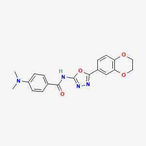 molecular formula C19H18N4O4 B2389690 N-[5-(2,3-dihydro-1,4-benzodioxin-6-yl)-1,3,4-oxadiazol-2-yl]-4-(dimethylamino)benzamide CAS No. 887873-29-2