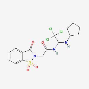 molecular formula C16H18Cl3N3O4S B2389695 N-[2,2,2-trichloro-1-(cyclopentylamino)ethyl]-2-(1,1,3-trioxo-1,2-benzothiazol-2-yl)acetamide CAS No. 526187-03-1
