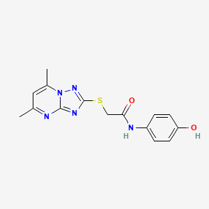 molecular formula C15H15N5O2S B2389743 2-[(5,7-dimethyl[1,2,4]triazolo[1,5-a]pyrimidin-2-yl)sulfanyl]-N-(4-hydroxyphenyl)acetamide CAS No. 850158-72-4
