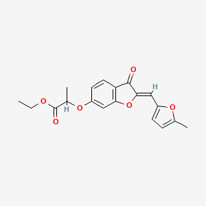 molecular formula C19H18O6 B2389786 (Z)-ethyl 2-((2-((5-methylfuran-2-yl)methylene)-3-oxo-2,3-dihydrobenzofuran-6-yl)oxy)propanoate CAS No. 620546-72-7