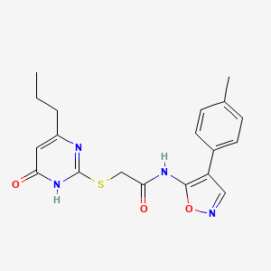 molecular formula C19H20N4O3S B2389787 2-((6-oxo-4-propyl-1,6-dihydropyrimidin-2-yl)thio)-N-(4-(p-tolyl)isoxazol-5-yl)acetamide CAS No. 1040648-48-3