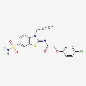 molecular formula C18H14ClN3O4S2 B2389796 (Z)-2-(4-chlorophenoxy)-N-(3-(prop-2-yn-1-yl)-6-sulfamoylbenzo[d]thiazol-2(3H)-ylidene)acetamide CAS No. 887203-27-2