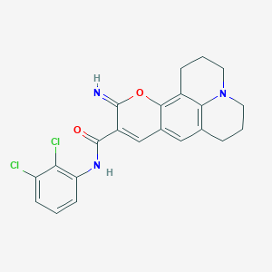 molecular formula C22H19Cl2N3O2 B2389843 N-(2,3-dichlorophenyl)-4-imino-3-oxa-13-azatetracyclo[7.7.1.0^{2,7}.0^{13,17}]heptadeca-1,5,7,9(17)-tetraene-5-carboxamide CAS No. 866346-55-6