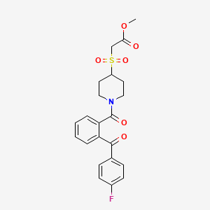 molecular formula C22H22FNO6S B2389929 Methyl 2-((1-(2-(4-fluorobenzoyl)benzoyl)piperidin-4-yl)sulfonyl)acetate CAS No. 1448046-83-0