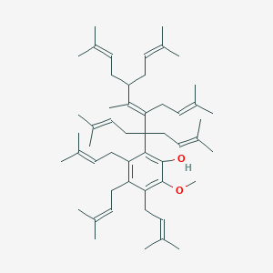 molecular formula C52H80O2 B238994 2-methoxy-3,4,5-tris(3-methylbut-2-enyl)-6-[(6E)-2,7,11-trimethyl-5,6,8-tris(3-methylbut-2-enyl)dodeca-2,6,10-trien-5-yl]phenol CAS No. 10232-06-1