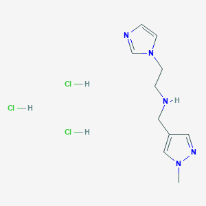 molecular formula C10H18Cl3N5 B2389944 [2-(1H-imidazol-1-yl)ethyl][(1-methyl-1H-pyrazol-4-yl)methyl]amine trihydrochloride CAS No. 1803605-01-7