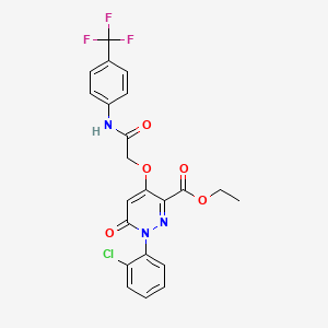 molecular formula C22H17ClF3N3O5 B2389983 Ethyl 1-(2-chlorophenyl)-6-oxo-4-(2-oxo-2-((4-(trifluoromethyl)phenyl)amino)ethoxy)-1,6-dihydropyridazine-3-carboxylate CAS No. 899729-48-7
