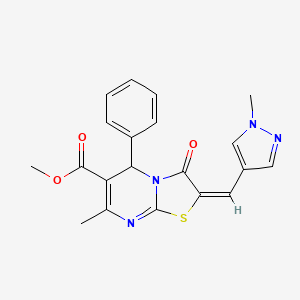 (E)-methyl 7-methyl-2-((1-methyl-1H-pyrazol-4-yl)methylene)-3-oxo-5-phenyl-3,5-dihydro-2H-thiazolo[3,2-a]pyrimidine-6-carboxylate