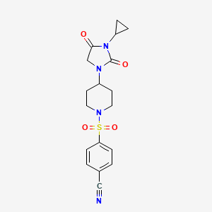 molecular formula C18H20N4O4S B2390012 4-{[4-(3-Cyclopropyl-2,4-dioxoimidazolidin-1-yl)piperidin-1-yl]sulfonyl}benzonitrile CAS No. 2097914-14-0