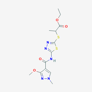 ethyl 2-((5-(3-methoxy-1-methyl-1H-pyrazole-4-carboxamido)-1,3,4-thiadiazol-2-yl)thio)propanoate