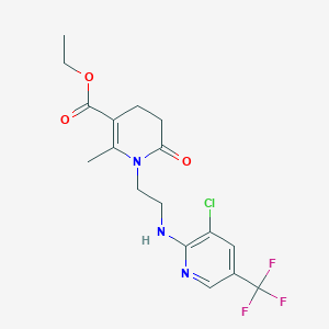 molecular formula C17H19ClF3N3O3 B2390053 Ethyl 1-(2-{[3-chloro-5-(trifluoromethyl)-2-pyridinyl]amino}ethyl)-2-methyl-6-oxo-1,4,5,6-tetrahydro-3-pyridinecarboxylate CAS No. 339102-32-8