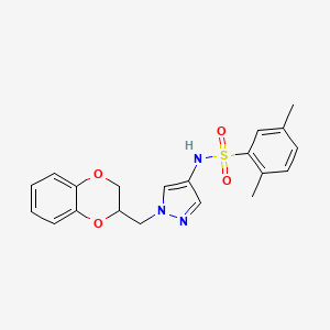 molecular formula C20H21N3O4S B2390059 N-(1-((2,3-dihydrobenzo[b][1,4]dioxin-2-yl)methyl)-1H-pyrazol-4-yl)-2,5-dimethylbenzenesulfonamide CAS No. 1797159-45-5