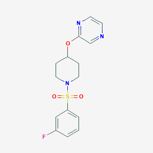 molecular formula C15H16FN3O3S B2390066 2-((1-((3-Fluorophenyl)sulfonyl)piperidin-4-yl)oxy)pyrazine CAS No. 1448064-29-6