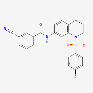 molecular formula C23H18FN3O3S B2390076 3-cyano-N-(1-((4-fluorophenyl)sulfonyl)-1,2,3,4-tetrahydroquinolin-7-yl)benzamide CAS No. 1208792-54-4
