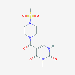 molecular formula C11H16N4O5S B2390083 3-methyl-5-(4-(methylsulfonyl)piperazine-1-carbonyl)pyrimidine-2,4(1H,3H)-dione CAS No. 1421584-89-5