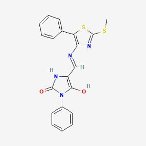 molecular formula C20H16N4O2S2 B2390089 (E)-5-hydroxy-4-(((2-(methylthio)-5-phenylthiazol-4-yl)imino)methyl)-1-phenyl-1H-imidazol-2(3H)-one CAS No. 685106-23-4
