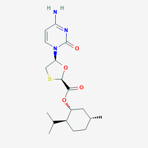 molecular formula C₁₈H₂₇N₃O₄S B023901 (2R,5S)-(1R,2S,5R)-2-Isopropyl-5-methylcyclohexyl 5-(4-amino-2-oxopyrimidin-1(2H)-yl)-1,3-oxathiolane-2-carboxylate CAS No. 147027-10-9