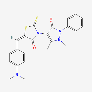 molecular formula C23H22N4O2S2 B2390101 (E)-3-(1,5-dimethyl-3-oxo-2-phenyl-2,3-dihydro-1H-pyrazol-4-yl)-5-(4-(dimethylamino)benzylidene)-2-thioxothiazolidin-4-one 