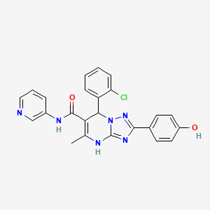 molecular formula C24H19ClN6O2 B2390135 7-(2-chlorophenyl)-2-(4-hydroxyphenyl)-5-methyl-N-(pyridin-3-yl)-4,7-dihydro-[1,2,4]triazolo[1,5-a]pyrimidine-6-carboxamide CAS No. 539800-65-2