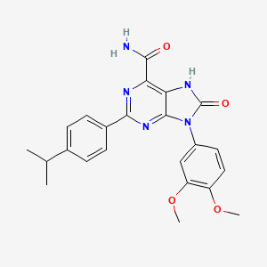 molecular formula C23H23N5O4 B2390138 9-(3,4-二甲氧基苯基)-2-(4-异丙基苯基)-8-氧代-8,9-二氢-7H-嘌呤-6-甲酰胺 CAS No. 898443-17-9