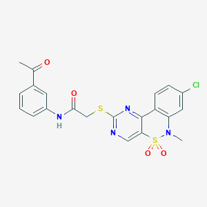 molecular formula C21H17ClN4O4S2 B2390153 N-(3-acetylphenyl)-2-[(8-chloro-6-methyl-5,5-dioxido-6H-pyrimido[5,4-c][2,1]benzothiazin-2-yl)thio]acetamide CAS No. 1115413-84-7